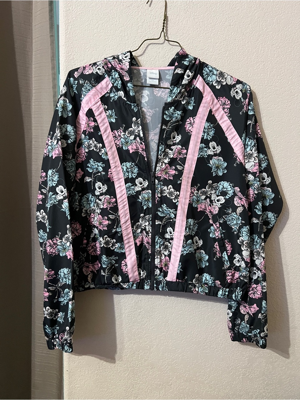 BOX LUNCH Disney Minnie Mouse Floral Zip Up Windbreaker Hooded Jacket, Sz Large